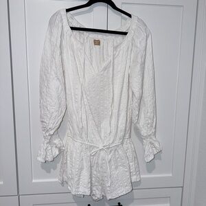 White Textured Women's Romper